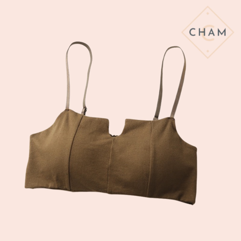 Áo ngực không gọng nhún lưng, áo bra 2 dây bánh bèo cao cấp + kèm mút xẻ ngực xinh xắn