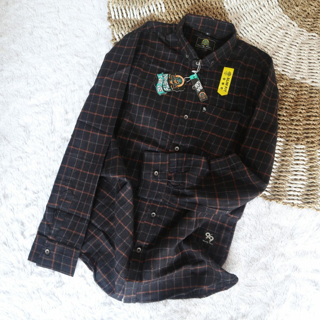 Cao Cấp Chính Hãng (Realpic) Áo Sơ Mi Flannel Dài Tay Ôm Dáng Vừa Vặn Với Hộp Đỏ Đen Sọc Caro Có Hộp