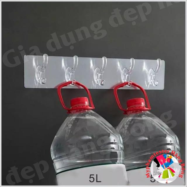 Thanh Treo Đồ Dán Tường siêu chắc 6 Móc  Liền Mạch Trong Suốt Siêu Dính