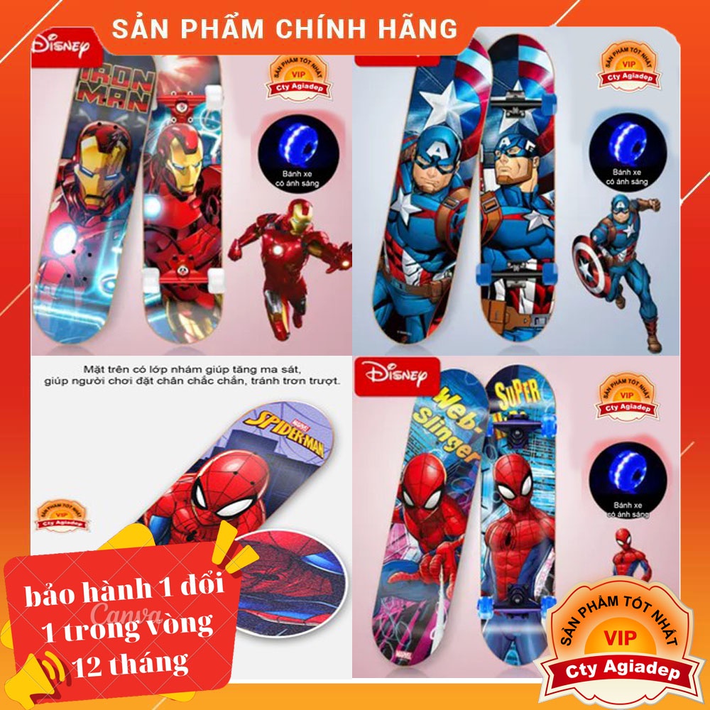Ván trượt trẻ em siêu cấp cao cấp USA  bánh xe ánh sáng Dispney Ironman - Spiderman - Caption