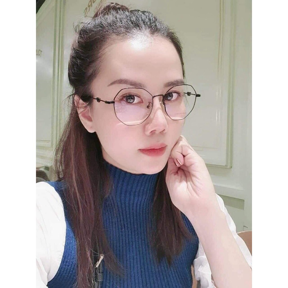Kính mắt lục giác, gọng kính cận kim loại 1L9036B thời trang nhiều màu