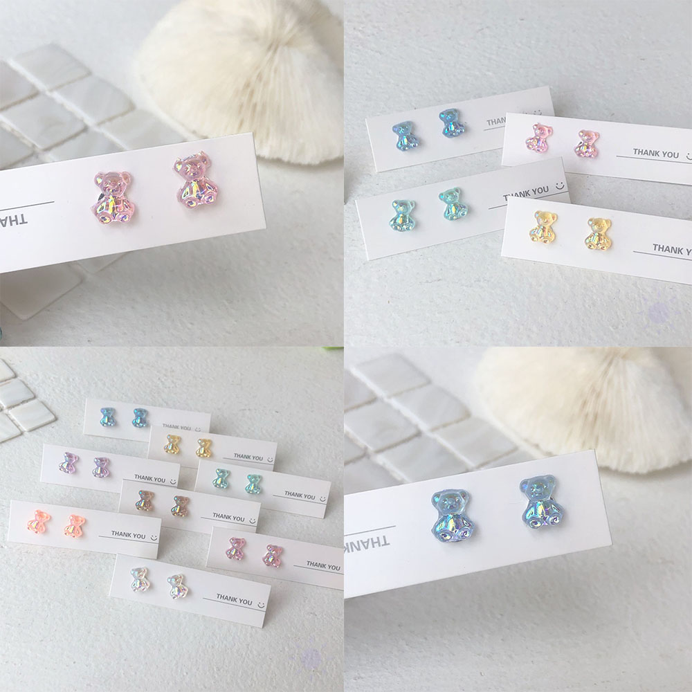 Khuyên tai nhựa resin hình gấu nhiều màu sắc xinh xắn