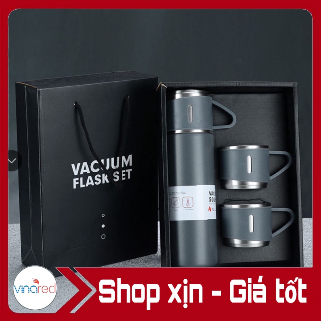 Bộ bình giữ nhiệt kèm 2 ly cách nhiệt Flask 500ml inox304