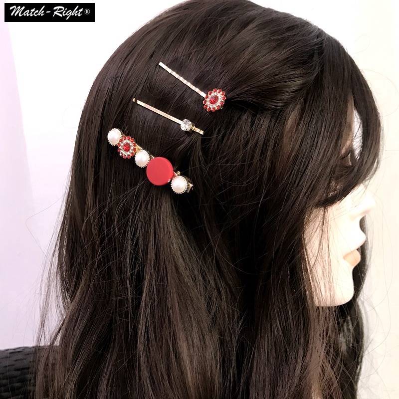 Set 3 kẹp tóc đính đá/ ngọc trai giả nhiều kiểu duyên dáng phong cách Hàn Quốc