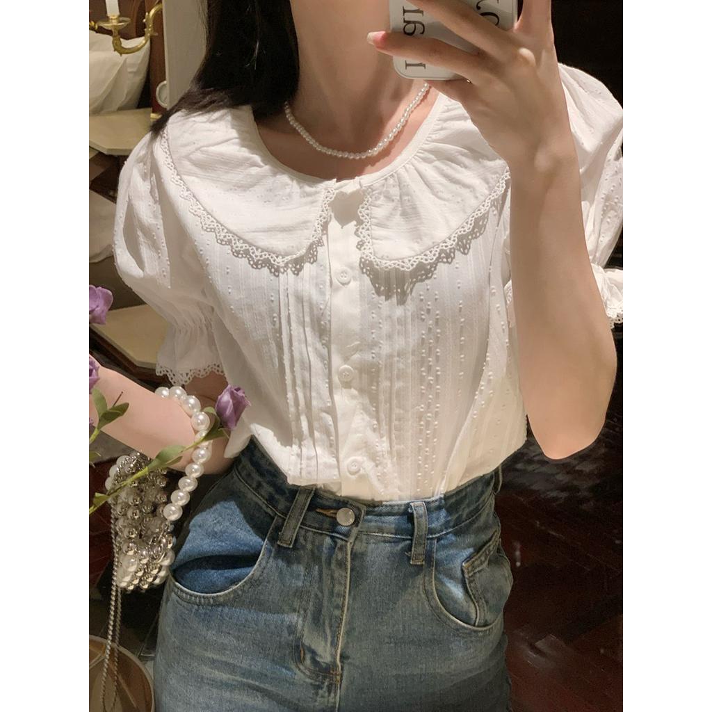 Áo Sơ Mi Nữ Ngắn Tay Phối Ren 51736