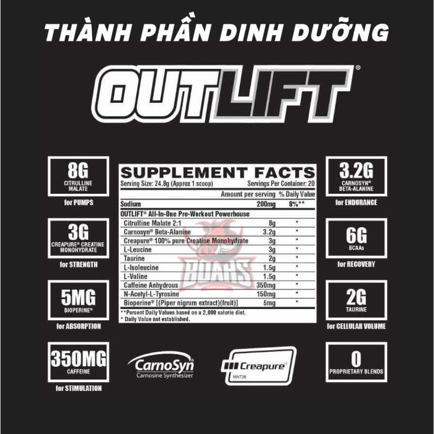 NUTREX OUTLIFT - TĂNG SỨC MẠNH, PRE WORKOUT BỔ SUNG NĂNG LƯỢNG TRƯỚC TẬP