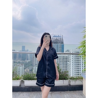 Bộ đồ ngủ nữ lụa pijama bigsize đen Merly Official, Pyjama lụa mặc nhà