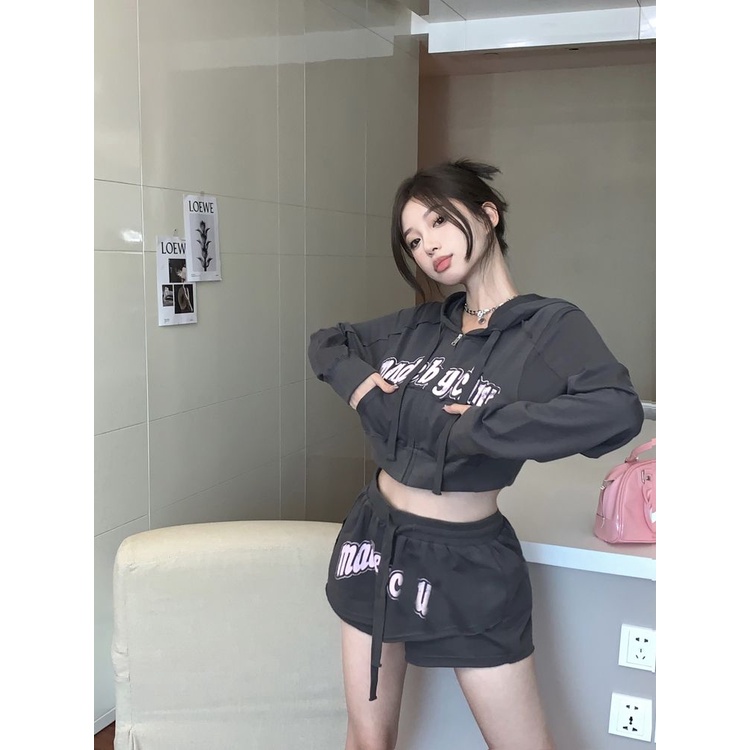 Set Áo Khoác Có Nón + Quần Dài Dây Rút Phong Cách Mới Cho Nữ