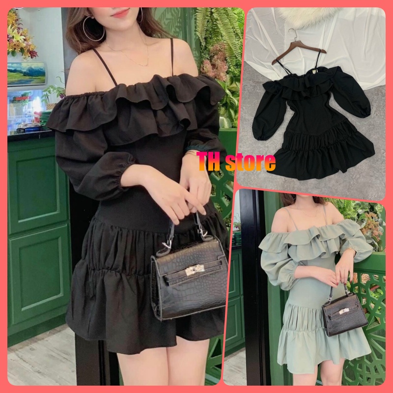 Đầm 2 dây trễ vai dáng xòe