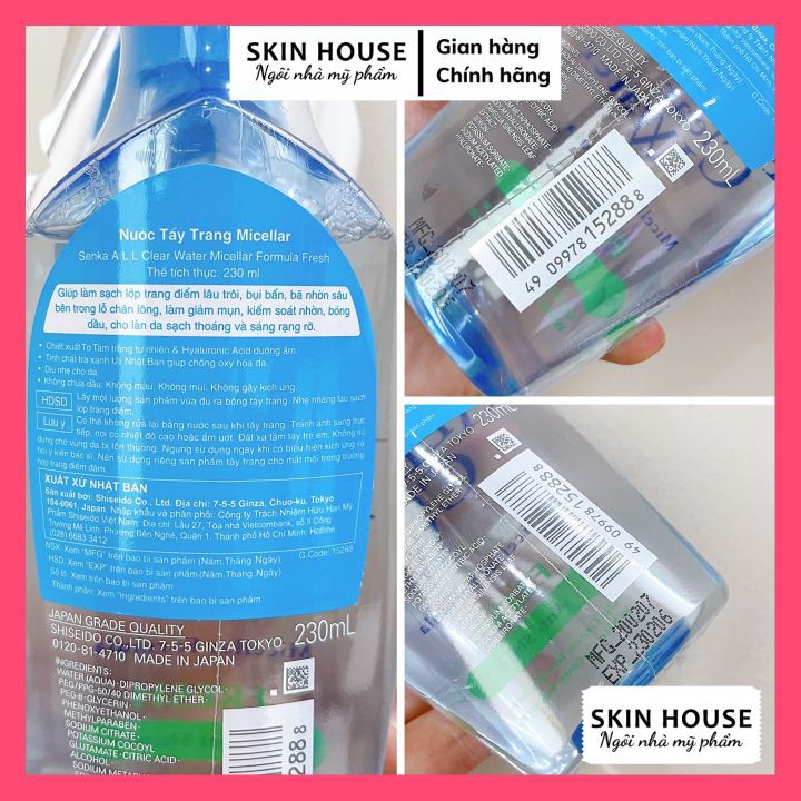 Sẵn - Nước tẩy trang Senka - Nước tẩy trang Senka All Clear Water Micellar 230ml