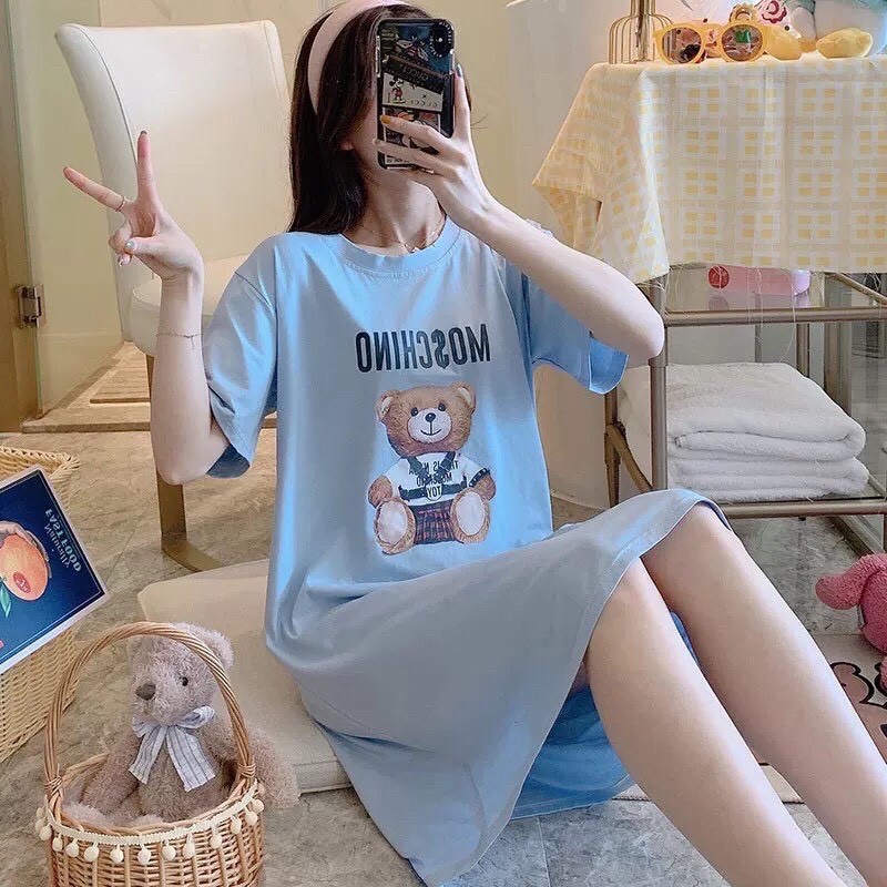 Váy ngủ ngắn tay dáng xuông 🍄HÀNG QUẢNG CHÂU🍄Đồ ngủ  pijama  sexy chất cotton thoáng mát co giãn tốt