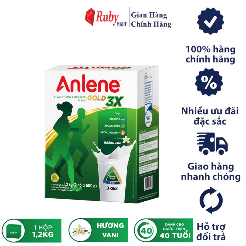 [Date T8/24] Sữa bột Anlene Gold Movepro 3X Vani 1,2 Kg