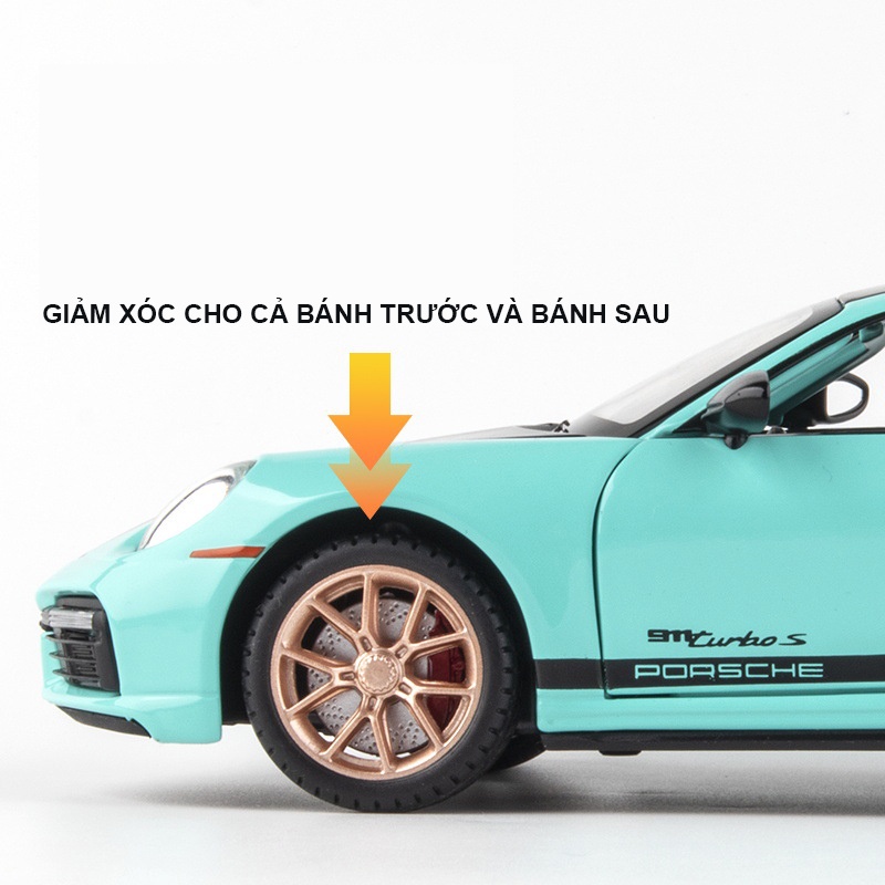 Mô hình siêu xe porsche 911 turbo s tỉ lệ 1:24 khung kim loại mở Full cửa, đánh lái di chuyển chạy đà bằng cót