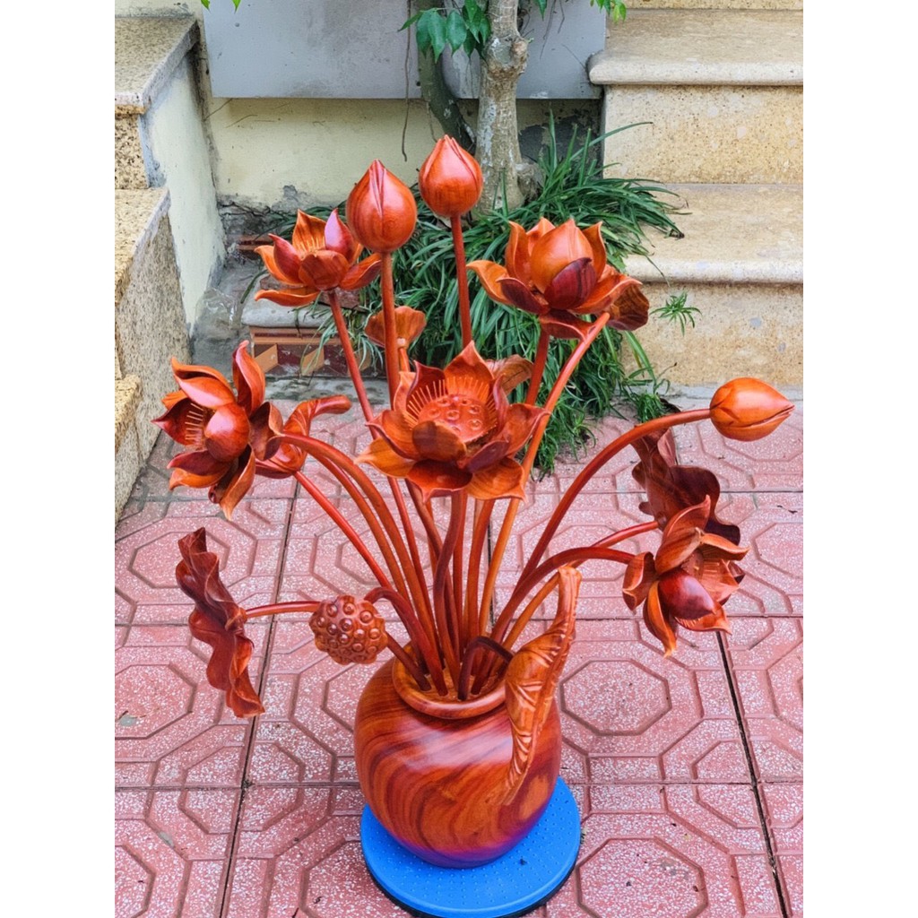 Bình hoa sen gỗ chum hoa sen liền khối trang trí nhà cửa gỗ hương