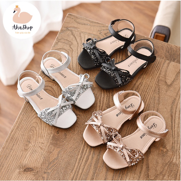 Form Nhỏ Dép Sandal Dép Quai Hậu Nơ Cánh Tiên Kim Sa Quai Ngọc Êm Chân Cho Bé Gái 2-7 Tuổi K070