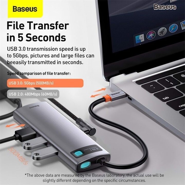 Hub chuyển đổi đa năng 8 trong 1 Baseus CAHUB-CV0G ( Type-C to HDMI/ USB3.0/ LAN / SD Card Reader/ T