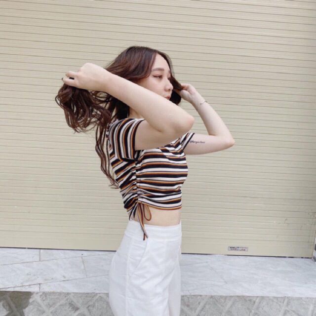ÁO CROPTOP DÂY RÚT 1 BÊN SỌC SIÊU ĐẸP TUYẾT'S HOUSE
