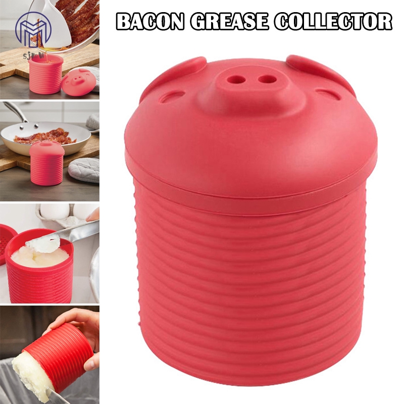 ☆SJMW☆ Silicone Bacon Grease Leacher Collector Cartoon Pig Shaped Oil Storage Bin