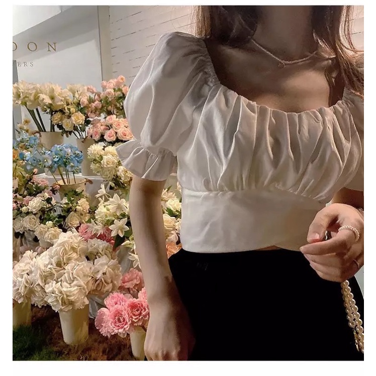 Áo Croptop tay phồng xếp li thời trang