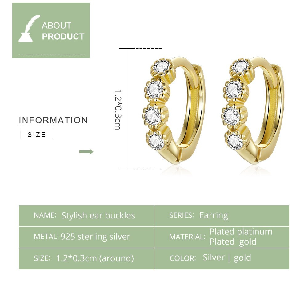 Khuyên tai Bamoer SCE1126 bạc 925 khảm đá zircon màu vàng xanh lam phù hợp làm quà cho bé gái/nữ