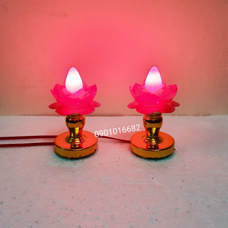 (2 cỡ, cao 15 & 20cm) 1 đôi đèn thờ bông sen, kiểu dáng truyền thống, trang nhã, phù hợp với tất cả các loại ban thờ