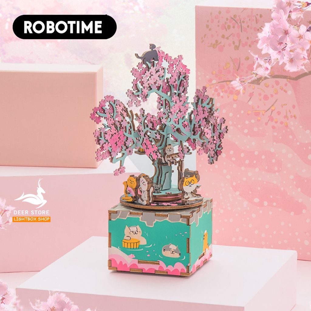 Mô hình Hộp nhạc DIY MUSIC BOX - Robotime Cherry Blossom Tree AM409 | Đồ chơi lắp ráp gỗ 3D