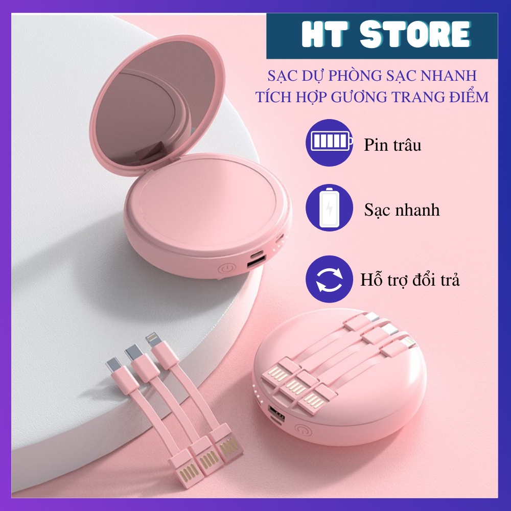 Sạc Dự Phòng Dung Lượng 10000mah Tích Hợp Gương Trang Điểm Nhỏ Gọn Sạc Nhanh Tiện Dụng
