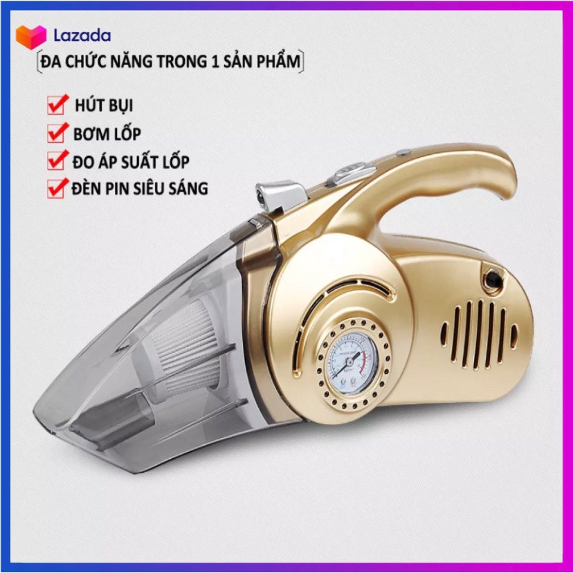 Máy hút bụi, bơm lốp ô tô 4in1, Máy Hút Bụi Ô Tô Công Suất 100W, Máy Hút Bụi Bơm Lốp, Đèn Pin, Đo Áp Suất Lốp Khi Bơm