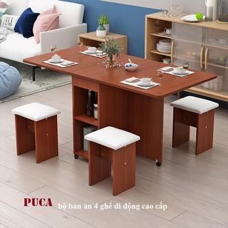 [𝐒𝐇𝐈𝐏] Bàn ăn gấp gọn 4 ghế, mẫu nội thất phòng ăn thông minh hot 2021 gỗ cao cấp, 2 cánh siêu rộng