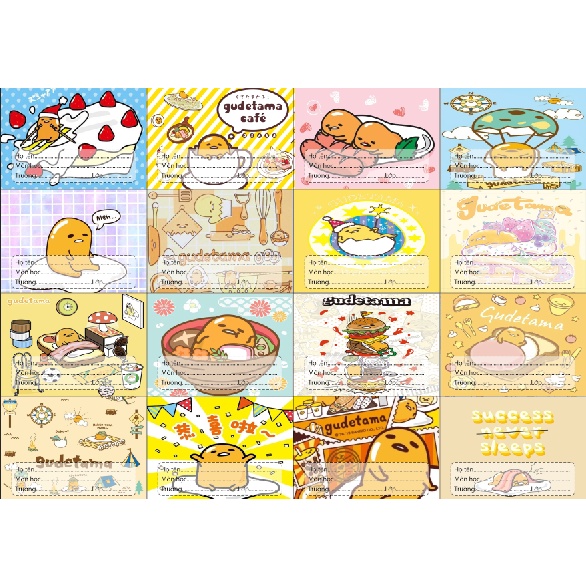 nhãn vở trứng lười gudetama NV35 hoạt hình set 16 chiếc có keo dán sẵn