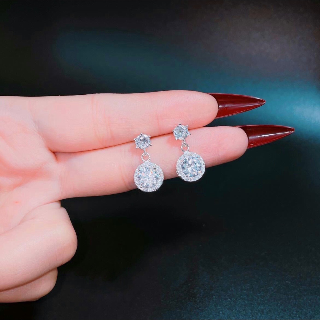 Khuyên Bạc Ta S925 Đính Đá Cao Cấp CaoBac Silver Ổ Đá Tròn Đá Rơi Phong Cách Dễ Thương, Đáng Yêu Cho Nữ