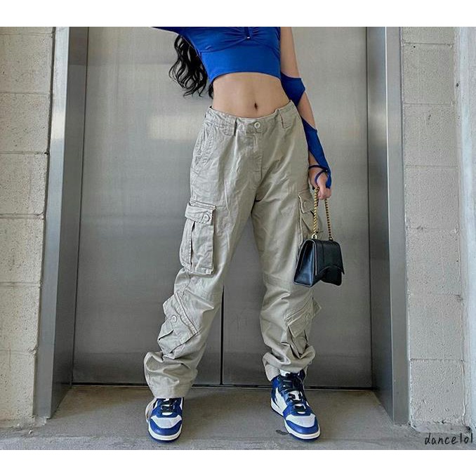 Quần Jean Nữ Cạp Thấp Có Túi dance1o1-y2k 2000s