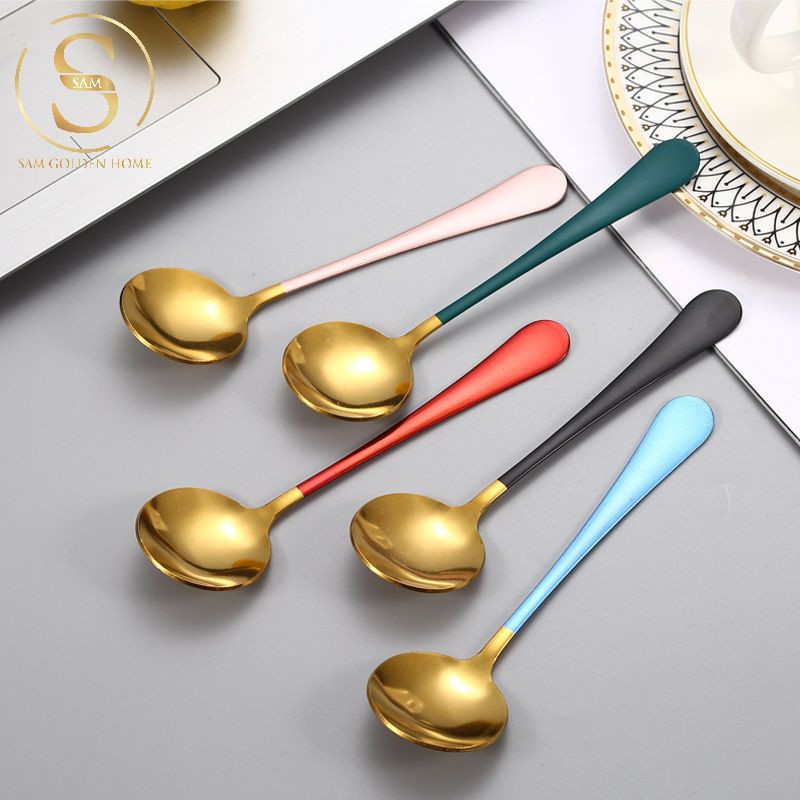 Muỗng Thìa Ăn Cơm Inox 304 Cao Cấp Không GỈ Vàng Windsor Gold Cán Màu