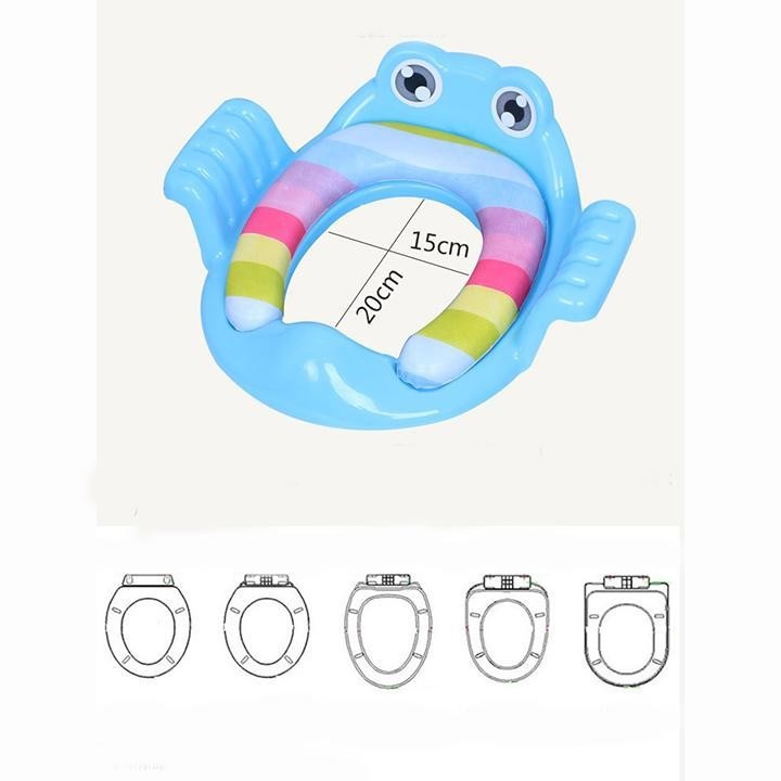 [Có tay vịn cho trẻ) Thu gọn bồn cầu hình ếch cho bé yêu hàng nhập khẩu có 3 màu xanh lá, xanh lam và hồng