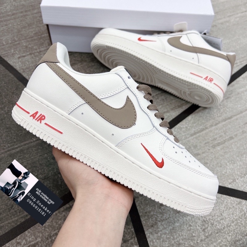 Giày AF1 vệt nâu bản trung SC,  Sneaker Air Force 1 nâu trắng dành cho nam nữ, full bill box bảo vệ