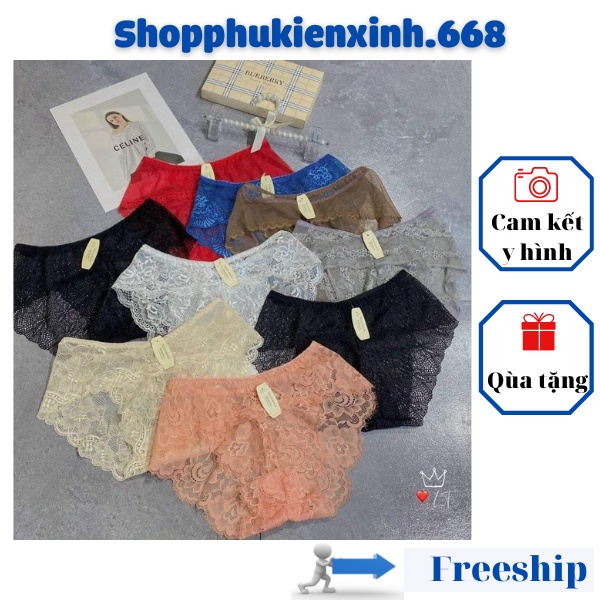 Quần Lót Nữ Ren Lưới Sexy 🌺 FREESHIP 🌺 Quần Sịp Nữ Thiết Kế Họa Tiết Ren Xuyên Thấu Siêu Gợi Cảm Quyến Rũ A002