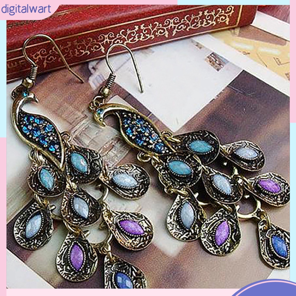 Khuyên tai hình con công đính đá cổ điển cho nữ