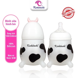 Bình sữa hình bò kichi 180ml/260ml núm ti silicon siêu mềm cho bé