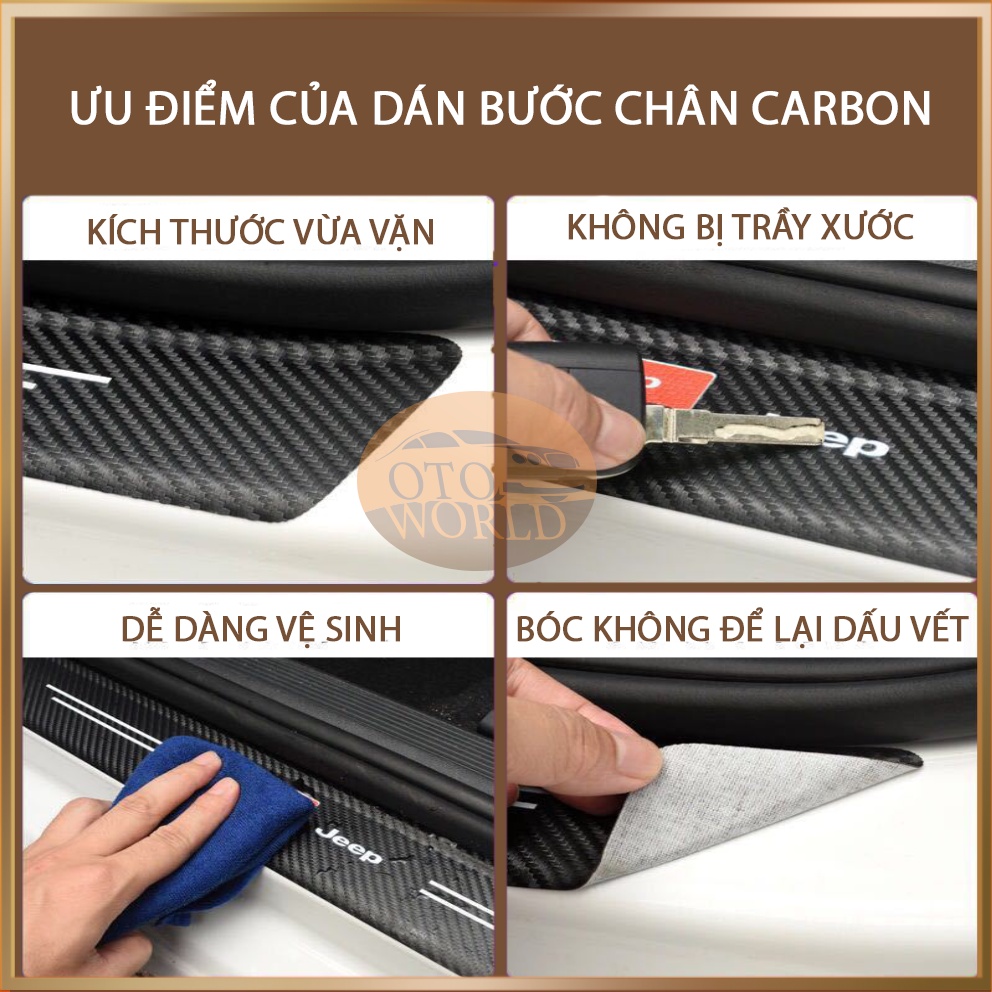 DÁN NẸP BƯỚC CHÂN CỬA Ô TÔ BẰNG CARBON CHỐNG XƯỚC, TRƠN TRƯỢT, MÀI MÒN, TĂNG TÍNH THẨM MỸ - BỘ 4 MIẾNG DÁN