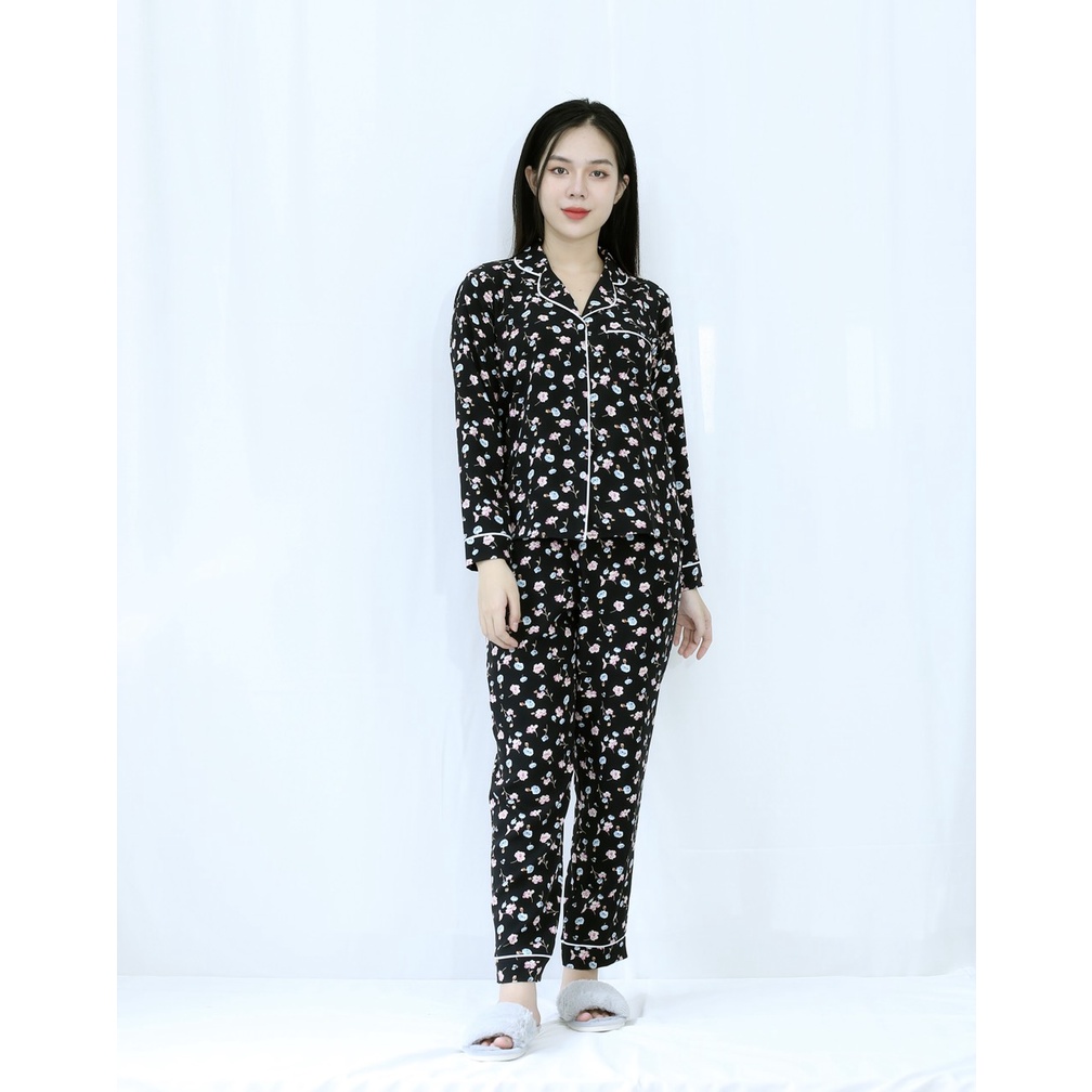 Bộ đồ Pijama Quần dài tay dài vải lụa cao cấp NỀN ĐEN HOA NHÍ  siêu sang chảnh - Thể Hiện Sự Hoàn Mỹ