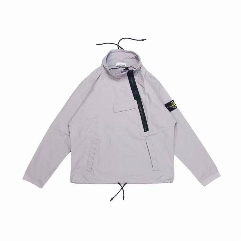 Stone Island Áo Khoác Phối Khóa Kéo Chống Thấm Nước Thời Trang Năng Động