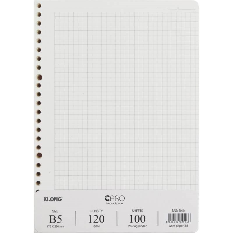 Ruột giấy Klong refill sổ còng Caro, chấm bi 26 lỗ B5 - 100 tờ định lượng 120gsm, planner, bullet journal; MS: 546/547