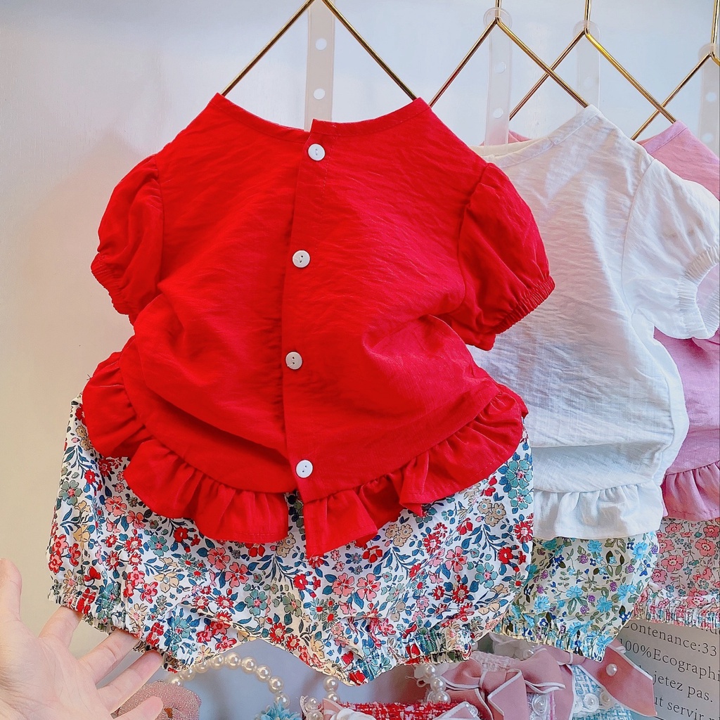 Set bộ đũi cho bé gái kèm quần hoa chất thô mềm size từ 9 tháng đến 5 tuổi