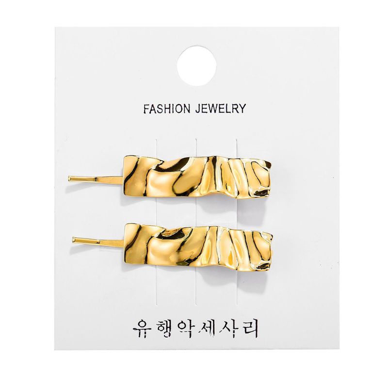 Oneri Kẹp Tóc Mái Một Bên Màu Vàng Kim Kết Cấu Gợn Sóng Màu Vàng Kim Loại Tối Giản Cl