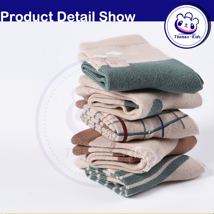 Bộ 5 Đôi Vớ Cotton Thấm Hút Mồ Hôi In Họa Tiết Hoạt Hình Dễ Thương Cho Bé Trai Và Gái