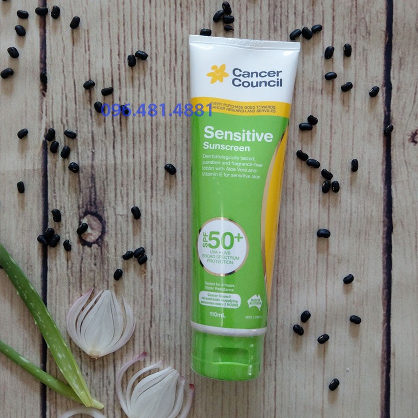 [CHÍNH HÃNG] Kem chống nắng cho da nhạy cảm Cancer Council Sensitive Sunscreen 110ml SPF50+/ PA +++