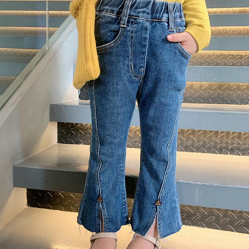 Quần Jeans Ống Loe Xẻ Tà Phong Cách Phương Tây Thời Trang Hàn Quốc Cho Bé Gái