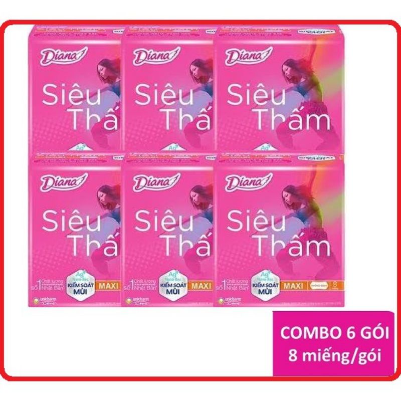 Combo 6gói Băng Vệ Sinh Diana dày  KHÔNG CÁNH Maxi Siêu Thấm