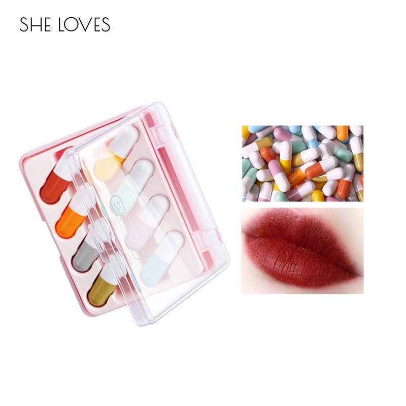 Set 8 Son Môi Lì Sheloves Thiết Kế Hình Viên Thuốc Mini Xinh Xắn