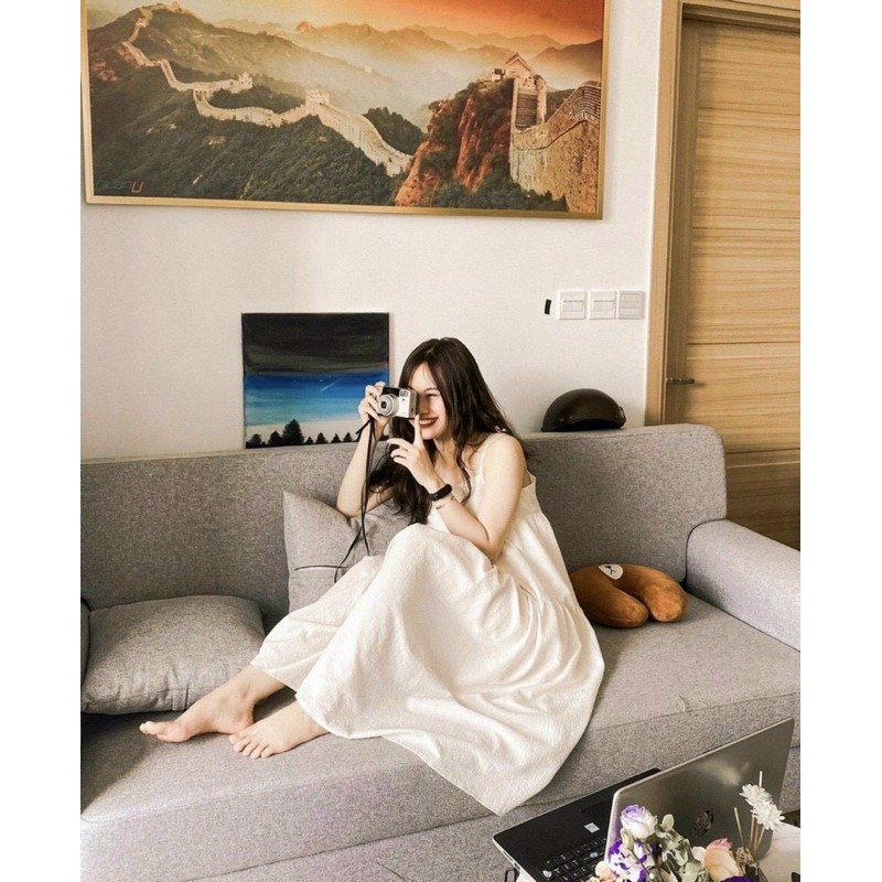 [Mã WAMT1505 giảm 10K đơn 0K] Đầm babydoll nữ 2 dây dáng dài xòe màu kem D22 | BigBuy360 - bigbuy360.vn